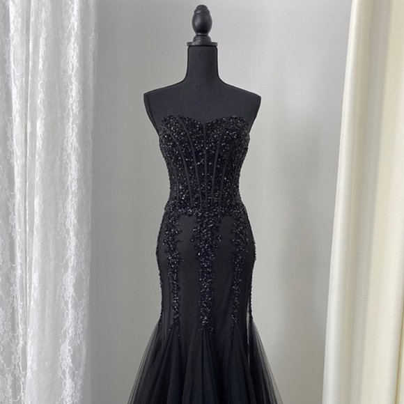 NEW Black Evening Long Sweetheart Strapless Mermaid Prom Dress GOWN AC774 - Picture 4 of 8